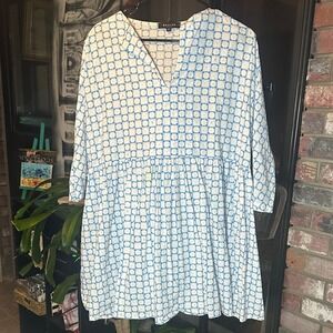 Beulah Blue and Cream Checkered Floral‎ Top